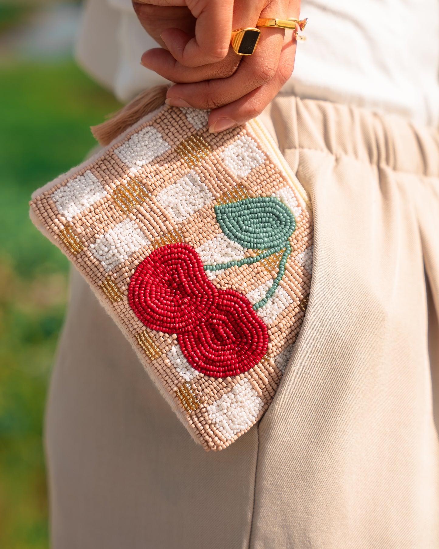 Cherry Beaded Pouch