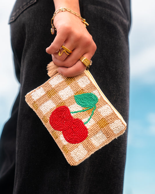 Cherry Beaded Pouch