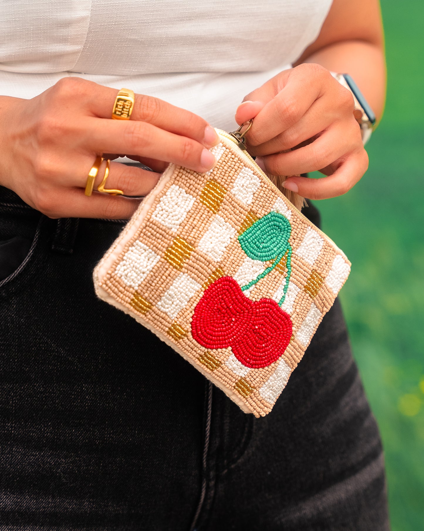 Cherry Beaded Pouch